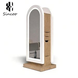 Espejo de Barbería Doble Cara de Vidrio Dorado con Diseño Moderno y Personalizado para Salón de Peluquería, con Almacenamiento y Cajón para Centro Comercial - Product Image 5