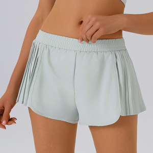 Shorts Deportivos 2 en 1 para Mujer, Cintura Elástica, Pliegues Laterales, Secado Rápido, Anti-Transparencia, Bolsillo Lateral Integrado, Shorts de Yoga - Product Image 2