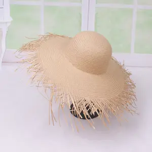 Women Rough Edge Paper Straw Hat Super Extra Large Wide Brim Straw Floppy Hat Summer Sun Beach Sun Visor Hat