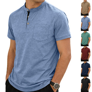 T-shirt unisexe d'été uni à col montant, manches courtes, tricot décontracté, en coton respirant, coupe classique, 200g, personnalisable - Product Image 2