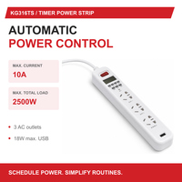 Stop Kontak Digital KG316TS dengan Timer, 3 Outlet 10A 2500W 220V, Dilengkapi Output USB 18W untuk Kontrol Daya Berbasis Waktu