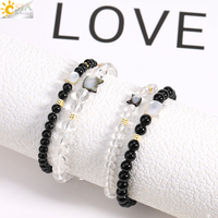 CSJA Tendance Bijoux Bracelet Couples Mignon Chat Charme Pierre Naturelle Cristal De Roche Obsidienne Bracelets Assortis Pour Couples H363