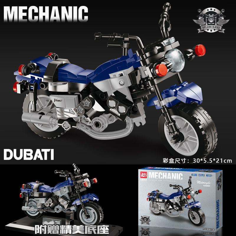 blue-and-white vintage motorcycle-diy assembly