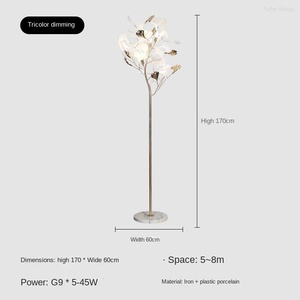 Lampe sur pied en fer de style nordique moderne avec décoration en feuille de ginkgo, lampe sur pied verticale créative de luxe pour salon, chambre à coucher, chevet - Product Image 5