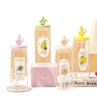 Gobelet en verre borosilicate haute résistance, résistant aux hautes températures, compatible lave-vaisselle et micro-ondes, avec couvercle imprimé fruits de dessin animé, tendance, avec paille