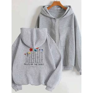 Sweat-shirt à capuche personnalisé et élégant pour femme, en tricot, avec imprimé fruits de printemps, fermeture éclair intégrale sur le devant - Product Image 1