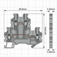 Bloc de jonction double niveau SUPU TUD2.5-2 à fixation sur rail DIN, connexion à ressort, 11-20 AWG pour câblage haute densité