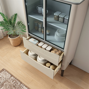 Sang trọng Bắc Âu belgium Trắng be đồ nội thất gia đình ăn uống tủ cao hẹp Tủ đệm tủ với kính cường lực - Product Image 6