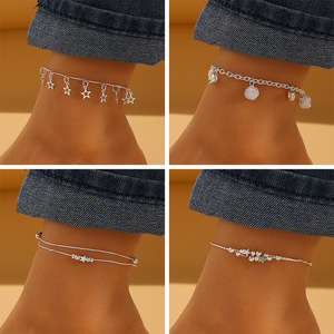 Tobillera de Aleación Minimalista Estilo Europeo-Americano con Piedra Natural, Diseño Geométrico de Estrella Inspirado en Corea, a la Moda para Mujer - Product Image 3