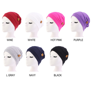 Venta al por mayor nuevo diseño mujeres botón turbante capó de pelo <span class=keywords><strong>quimioterapia</strong></span> sombrero hebilla cabeza cubierta puede agregar pieza facial - Product Image 6