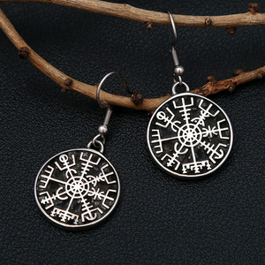 yunnique Nordic Viking <b>Compass</b> Drop Earrings Tibetan Silver Men's Jewelry Gift Geometric Design Steel Color Earring - Product Image 2
