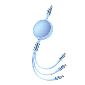 1.2m Aluminum Alloy Shell Retractable Type C Mobile Phone Fast Charging Wire 3 In 1 Micro USB Cable