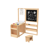 Centre d'art multifonctionnel pour enfants Chevalet d'art double face réglable Table et banc en bois avec rangement