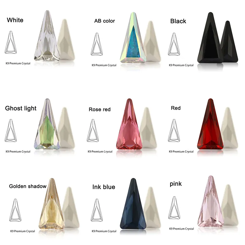 Горячая распродажа длинный треугольный задний высококачественный хрустальный стеклянный горный хрусталь для дизайна ногтей