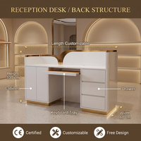 Comptoir d'accueil LED moderne et minimaliste, finition dorée de luxe léger, écologique, avec logo personnalisé, idéal pour salon de beauté, cabinet dentaire, bar
