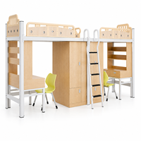 Lit mezzanine avec cadre en métal, bureau, armoire et bibliothèque pour dortoir universitaire, appartement étudiant, meubles