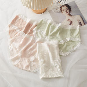 Braguitas de encaje sexy de talle medio para mujer, con lazo, transparentes, de color liso, estilo hipster, con parte inferior de algodón transpirable y antibacteriana, tejidas para uso diario. - Product Image 2