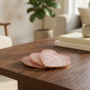 Sous-verre moderne en cristal de quartz rose, forme cœur, bord doré, en pierre polie, pour la maison, cadeau, décoration - Product Image 3