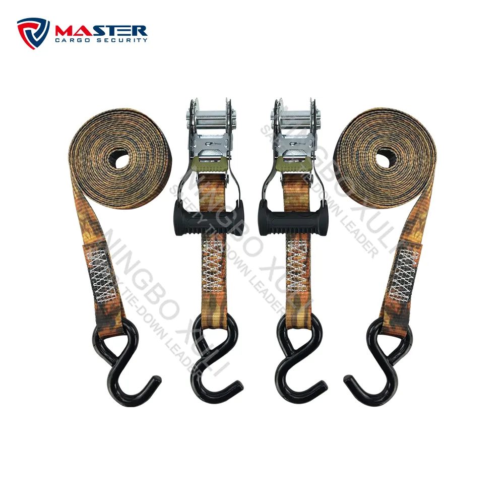 1 "X 10" Camo Polyester Anyaman Belt Ratchet Dasi Ke Bawah Memuat Tali dengan Kait 2 Pack