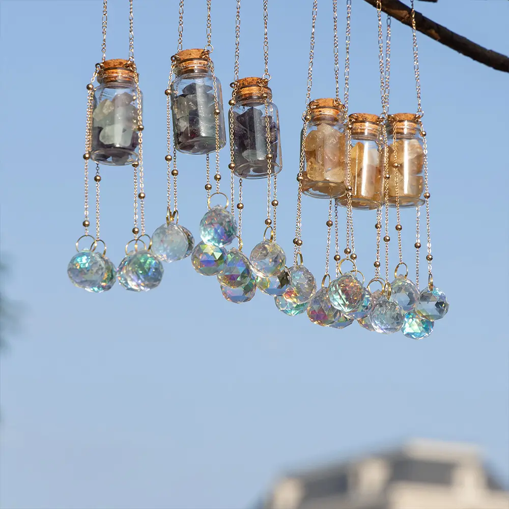Drift Bottle Sun Catcher Citrine Fluorite Natural Stone Sun Catcher Crystal Hanging Glass Wishing Bottle Car Hanger Gift