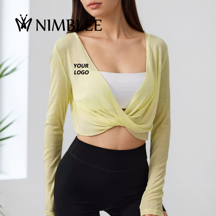 OEM Design Logo V-Neck Cross Yoga Cropped Top Casual Running Fitness Pilates Autumn Breathable Outerwear Long Sleeve Dry Top