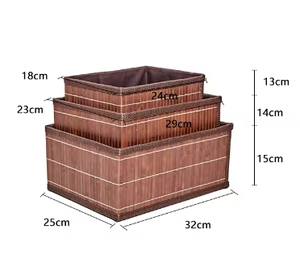 Rectangle écologique et marron fort SET 3 panier de rangement en bambou pour la maison, vendable en gros - Product Image 2
