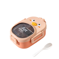 Boîte à lunch thermique portable en acier inoxydable 304 à double compartiment, à un seul niveau, compatible micro-ondes, scellée, avec un design mignon de dessin animé