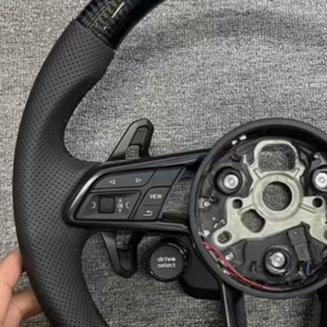 Volante Deportivo de Cuero y Fibra de Carbono con Botón de Encendido para Audi R8 TT RS6 RS4 RSQ5 <span class=keywords><strong>A4</strong></span> B8 A6 C7 A7 A8 RS5 S3 SRS3 - Product Image 4