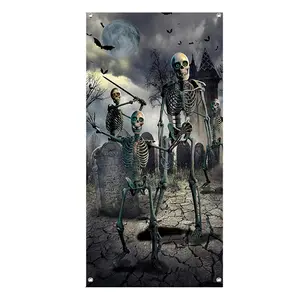 Cubierta de puerta decorativa de esqueleto de Halloween, desechable, PE