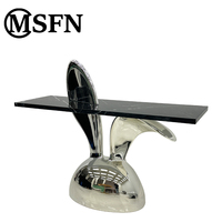 Table console moderne MSFN en forme de lapin, plateau en marbre noir, base renforcée en fibre de verre - Durable, facile à nettoyer, salon, chambre à coucher