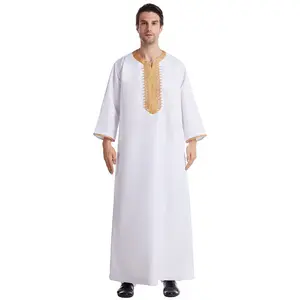 lange thobe muslimischen Suppliers-Hot Selling Männlich Afrika Kleidung Muslimische Männer Langarm Thobe Naher Osten Saudi Arab Kaftan Islamisches Abaya Kleid Dubai Roben