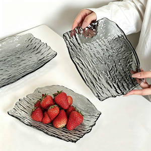 Plateau à fruits en <span class=keywords><strong>verre</strong></span> cristal moderne et créatif, plateau de présentation haut de gamme pour la maison, plateau à fruits secs, plateau en <span class=keywords><strong>verre</strong></span> <span class=keywords><strong>rectangulaire</strong></span> à texture d'écorce - Product Image 1