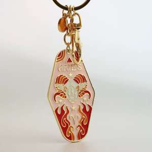 Portachiavi in stile Motel retrò anni '70 con portachiavi in metallo Glitter astrologia regalo stile bohémien stile 12 zodiaco portachiavi regalo di laurea - Product Image 6