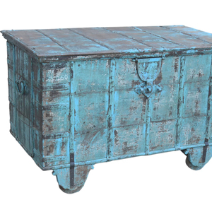 Haswani Handicrafts Distressed Turquoise Solid Wood Durable Traditional Vintage <b>Storage</b> <b>Chest</b> Rustic Painted Coffee Table Box - Product Image 1