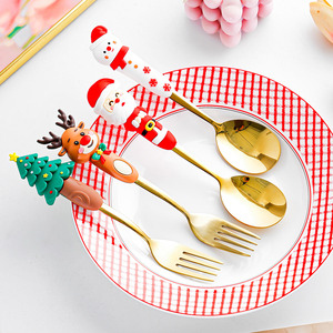Juego de cucharas navideñas de acero inoxidable con diseño de dibujos animados para niños, regalo navideño - Product Image 4
