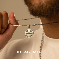 IDEAGEMER accessoire personnalisé rétro de haute qualité collier boussole en argent Sterling avec chaîne à maillons et conception de plaque d'étoile pour les hommes