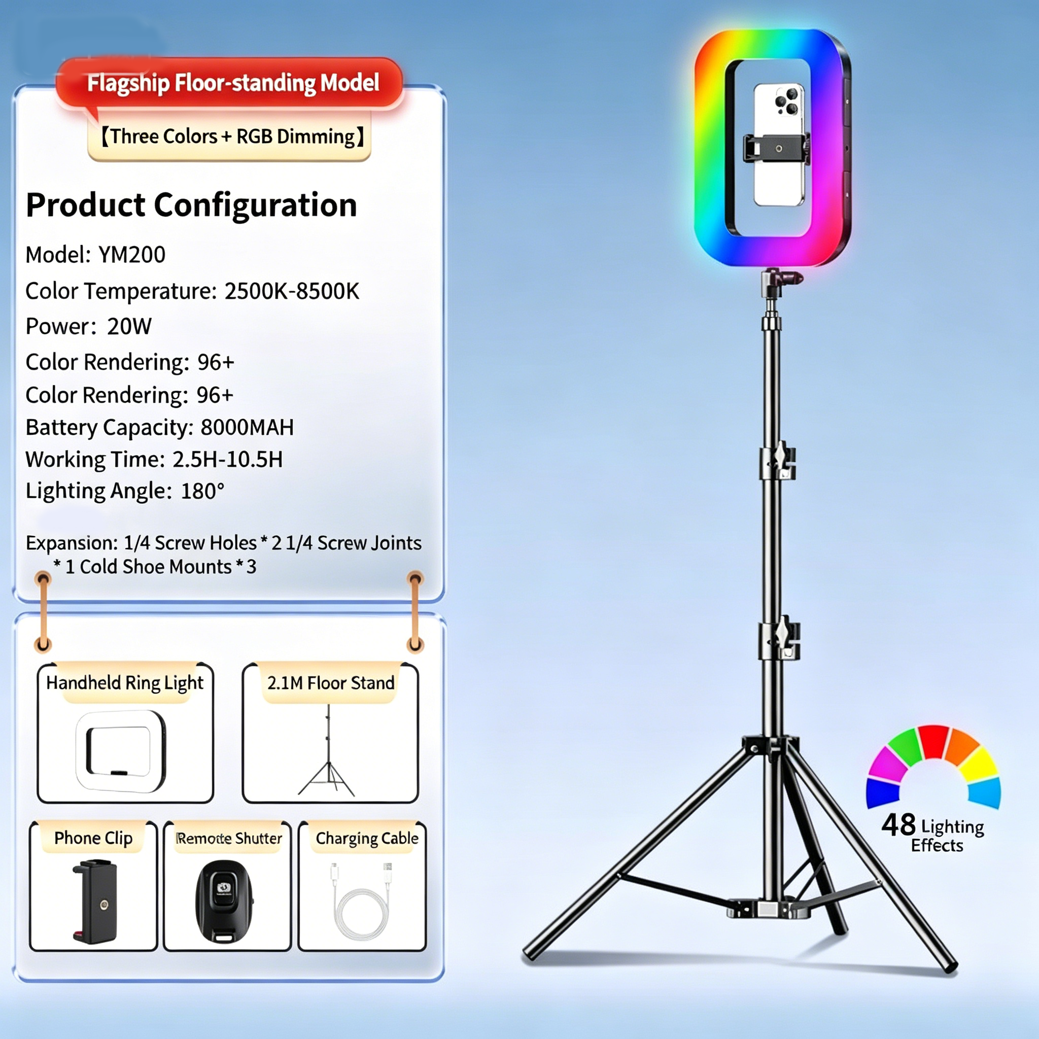 Lumière noire RGB + support 2M + Bluetooth