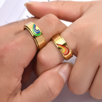 Bague minimaliste rotative en acier inoxydable pour hommes et femmes, motif arc-en-ciel pêche, pour couple, mariage, fête