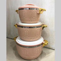 Ensemble de 3 récipients isothermes de qualité supérieure 2,5L 4,5L 6,5L – Plat de service thermique classique à motif gaufré avec poignée dorée