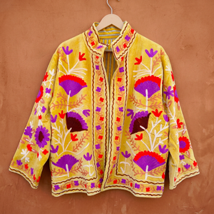 <b>Women's</b> Velvet Suzani Embroidery Casual Winter <b>Jacket</b> with Floral Design Eco-Friendly for Party Wear - Product Image 3
