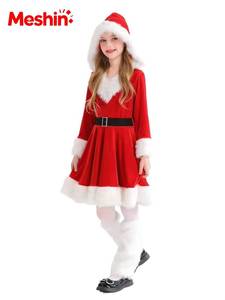 Nuevo Disfraz de Santa Claus con Capucha de Terciopelo para Niñas, Vestido de Navidad para Fiestas Infantiles, Poliéster MS, Actualización 2026 - Product Image 5
