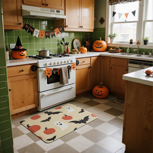 Tappetino da <span class=keywords><strong>Bagno</strong></span> di Halloween Sottile, Antiscivolo, ad Asciugatura Rapida, a Forma di Zucca, Adatto per Sotto la Porta, Decorazione di Halloween - Product Image 1