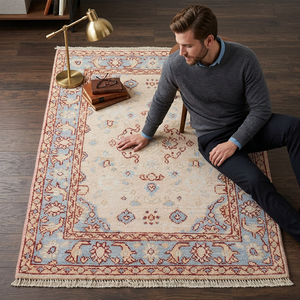 Tapis noué à la main en laine de haute qualité, style Oushak, nouveau motif brodé moderne, doublure, tapis pour salon, chambres à coucher - Product Image 1
