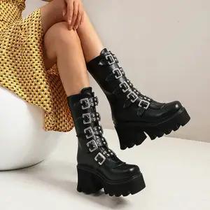 Amazon.com: Mujer Gótica Dark Punk Botas Mujer Lolita Maid Negro Hebilla  Zapatos Plataforma Mary Jane Zapatos Chunky Corto Botines : Todo lo demás