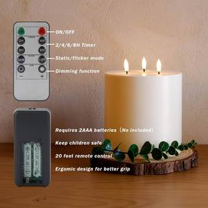 Extra Large Ivory Flicker Flameless Paraffin Wax 3D Real Flame LED Remote Control Handmade Pillar Candles Home Decoration - Product Image 3