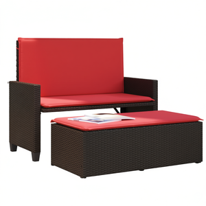 Poly Rattan Patio Bench With Cushions And <b>Footstool</b> Contemporary Outdoor Seating Furniture For 2 Person Use - Product Image 1