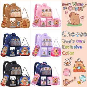 Mochila Escolar Transfronteriza de Tres Piezas con Diseño de Capibara y <span class=keywords><strong>Caim</strong></span>án, Linda Mochila Impermeable de Poliéster para Estudiantes con Cojín de Aire - Product Image 3