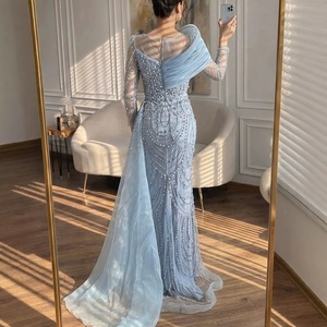 Abito da sera a sirena Serene Hill LA72348 blu perla con perline, <span class=keywords><strong>maniche</strong></span> <span class=keywords><strong>lunghe</strong></span> e strascico laterale, per feste formali 2026 - Product Image 5