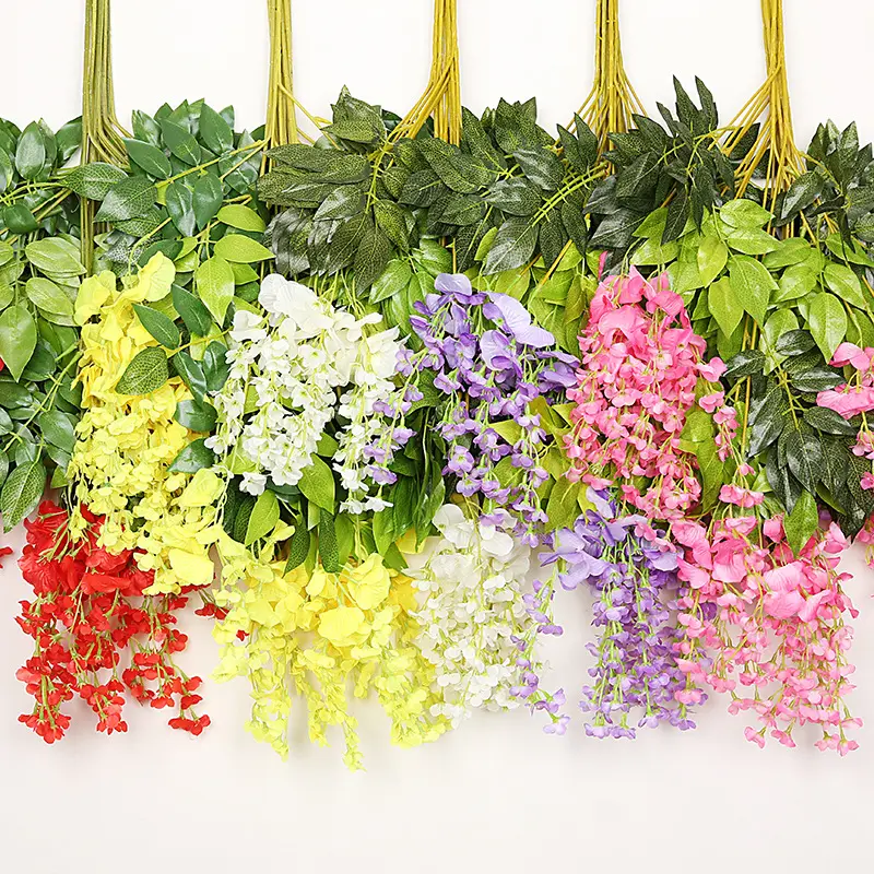 Decoración de centros de mesa de boda, flores colgantes de 7 colores, guirnalda de flores de glicina de seda Artificial, 12 Uds.