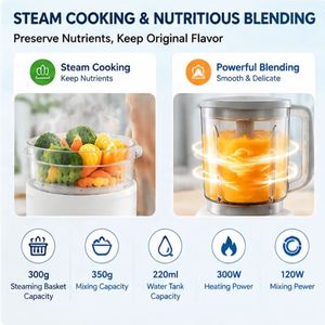 Procesador de Alimentos para Bebés de Vidrio de Alta Calidad y Bajo Ruido, Calentador de Biberones, Vaporizador de Purés para Uso en Casa, Auto y RV - Licuadora Infantil Multifuncional - Product Image 5